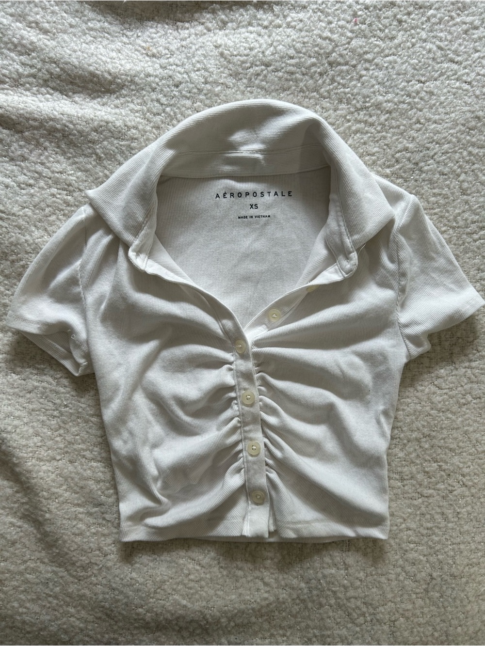 Aeropostale White Ruched Button Polo Crop Top